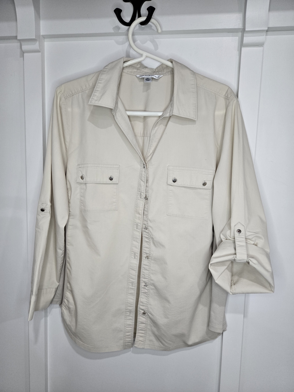 Classic Womens Cream Button-Up Blouse
